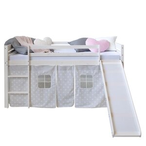 Lit mi-haut toboggan 90x200 sommier pin étoiles grises