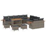 Ensemble de canapés de jardin 14 pièces avec coussins gris poly rattan acacia