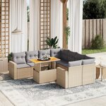 vidaXL Salon de jardin avec coussins 9 Pièces beige résine tressée