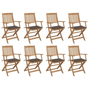 vidaXL Chaises pliables d'extérieur et coussins lot de 8 Bois d'acacia