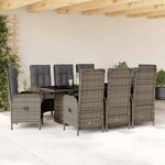 vidaXL Ensemble à manger de jardin 9 Pièces coussins gris résine tressée