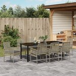 vidaXL Ensemble de Salle à Manger de Jardin 9 Pièces avec Coussins Gris Clair Rotin PE