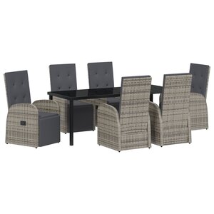 vidaXL Ensemble de salle à manger de jardin de 7 pièces avec coussins Gris en rattan synthétique