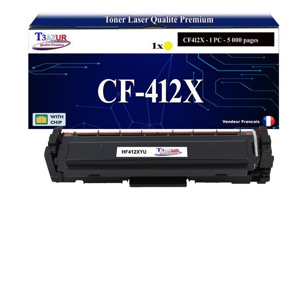 T3AZUR -Toner compatible avec CF412X (410X) pour HP Color LaserJet Pro MFP M377dw M477fdn M477fdw M477fnw - Jaune