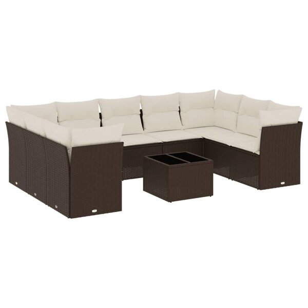 vidaXL Salon de jardin 10 Pièces avec coussins marron résine tressée