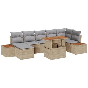 vidaXL Ensemble de salle à manger de jardin 8 pièces avec coussins Beige en poly rattan et acacia