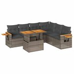 vidaXL Salon de jardin avec coussins 7 Pièces gris résine tressée acacia