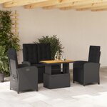 vidaXL Ensemble à manger de jardin 4 Pièces avec coussins noir