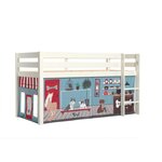 PINO Lit sureleve en pin massif avec sommier Blanc + Rideau en 4 parties Animalerie