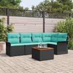 vidaXL Ensemble de canapé de jardin avec coussin 6 Pièces Noir polyrotin