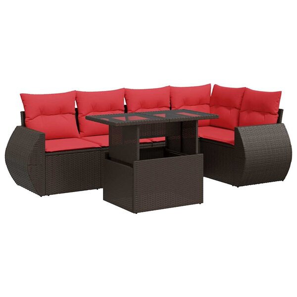 vidaXL Salon de jardin avec coussins 6Pièces marron résine tressée acacia