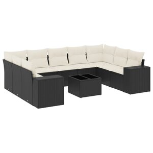 vidaXL Salon de jardin 10 Pièces avec coussins noir résine tressée
