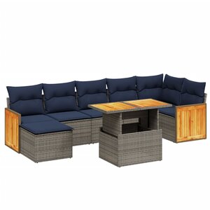 vidaXL Salon de jardin 8 Pièces avec coussins gris résine tressée