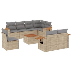 vidaXL Salon de jardin avec coussins 9 Pièces beige résine tressée