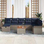 vidaXL Ensemble de canapé de jardin avec coussin 9 Pièces Gris polyrotin