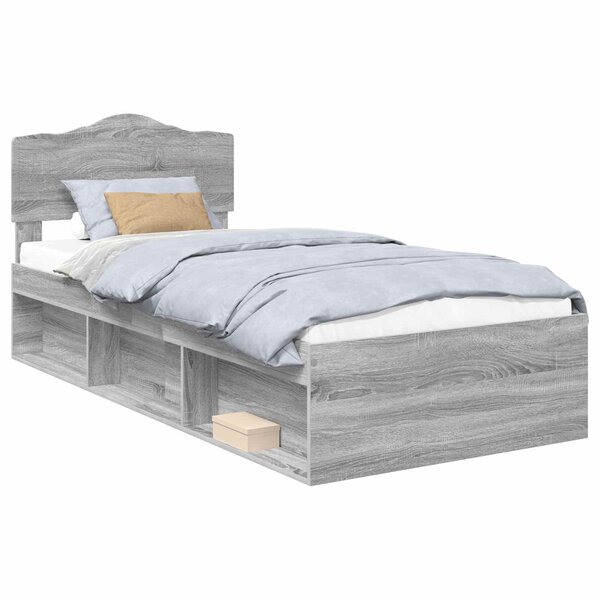 vidaXL Cadre de lit Gris Sonoma 100 x 200 cm Bois de pin massif