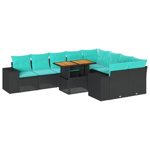vidaXL Salon de jardin 10 Pièces avec coussins noir résine tressée