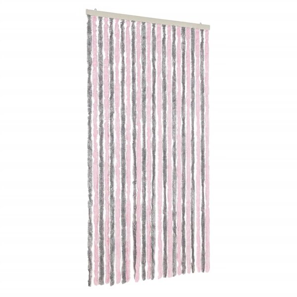 vidaXL Rideau anti-mouches gris argenté et rose 100x200 cm chenille
