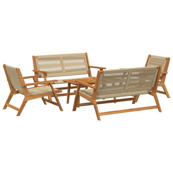 vidaXL Chaises de jardin avec table 5 Pièces Beige en bois massif d'acacia