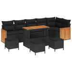 Ensemble de 10 Pièces Canapé de Jardin avec Coussins Poly Rattan Noir Acacia
