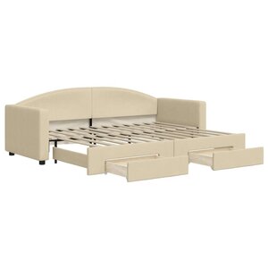 vidaXL Lit de jour avec gigogne et tiroirs sans matelas crème 80x200cm