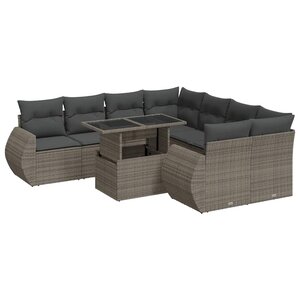 vidaXL Salon de jardin 9 Pièces avec coussins gris résine tressée