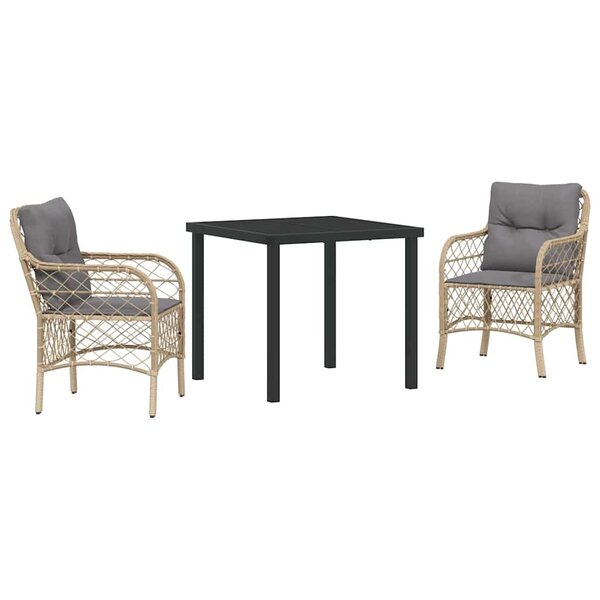 vidaXL Ensemble de salle à manger pour jardin 3 Pièces Beige polyrotin
