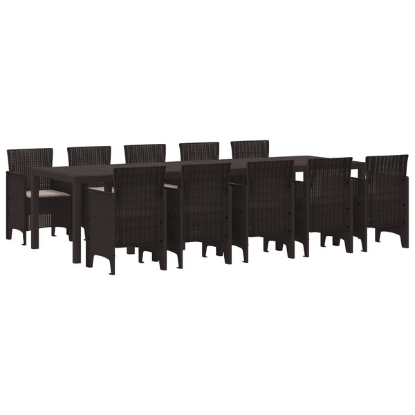 vidaXL Ensemble de salle à manger de jardin 11 pièces avec coussins brun en poly rotin