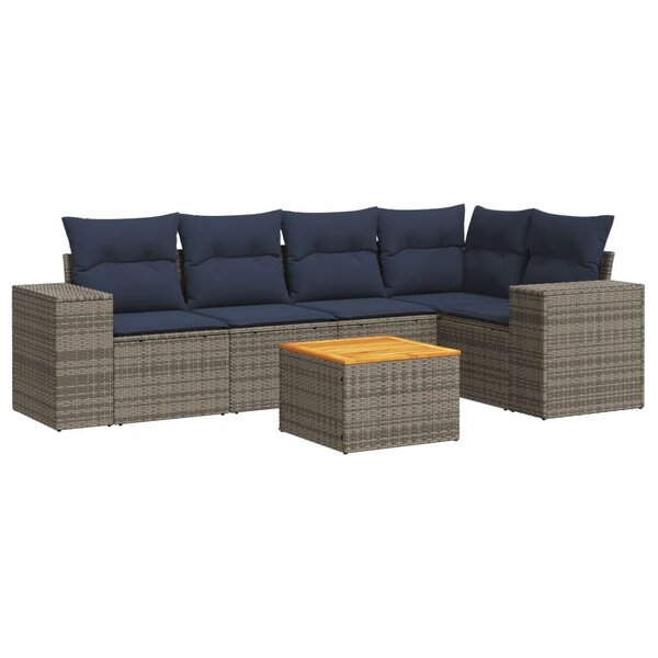 vidaXL Salon de jardin 6 Pièces avec coussins gris résine tressée