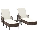 vidaXL Ensemble de chaises longues 3 pièces Marron et crème