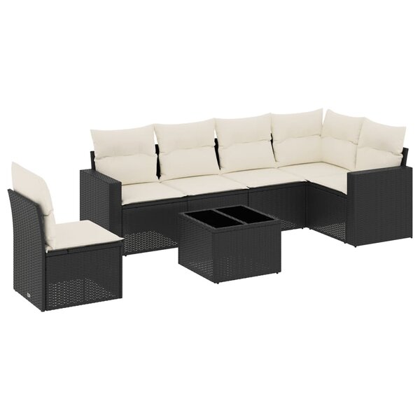 vidaXL Salon de jardin 7 Pièces avec coussins noir résine tressée