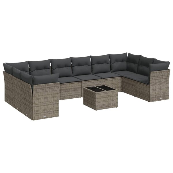 vidaXL Salon de jardin 11 Pièces avec coussins gris résine tressée