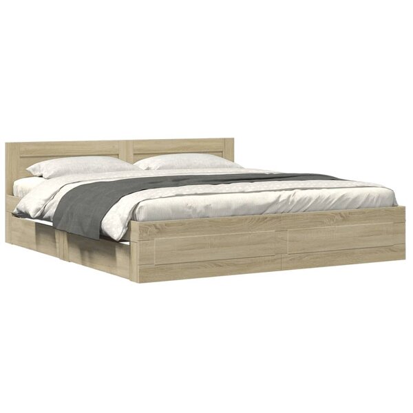 vidaXL Cadre de lit tête de lit sans matelas chêne sonoma 180x200 cm
