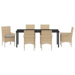 Ensemble de Salle à Manger de Jardin 7 Pièces vidaXL avec Coussins Beige en Rattan Poly