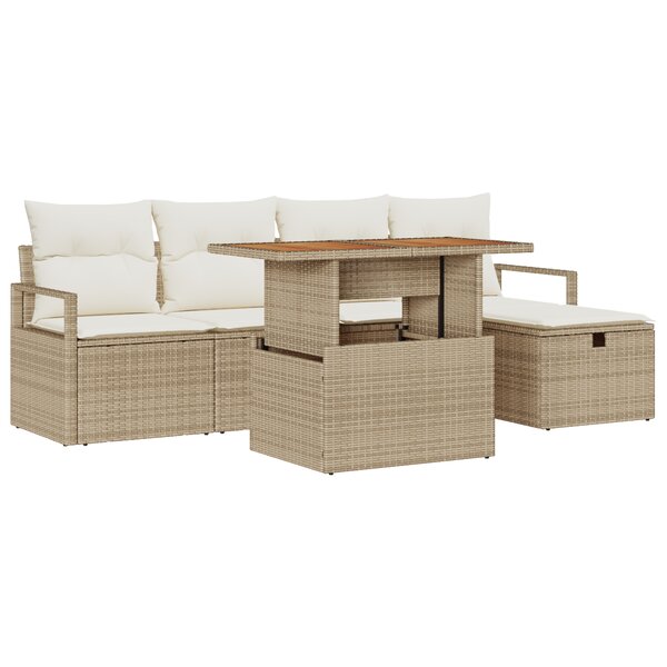 Canapés de Jardin 6 Pièces avec Coussins Beige Poly Rattan