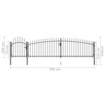 vidaXL Portail de clôture de jardin avec dessus en lance 5x1 5 m Noir