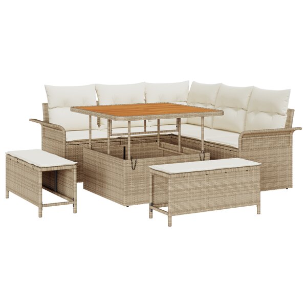 Canapés de Jardin de 8 Pièces avec Coussins Beige en Rattan Synthétique