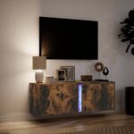 vidaXL Meuble TV mural avec lumières LED chêne fumé 100x31x35 cm