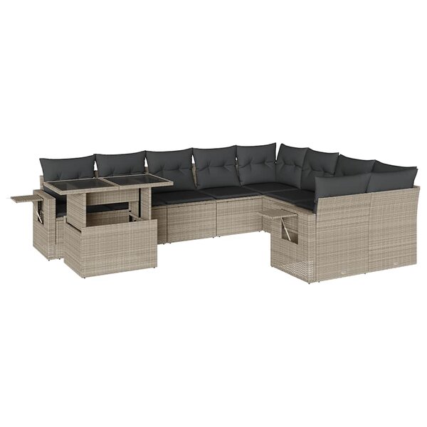 vidaXL Salon de jardin avec coussins 10 Pièces gris clair résine tressée