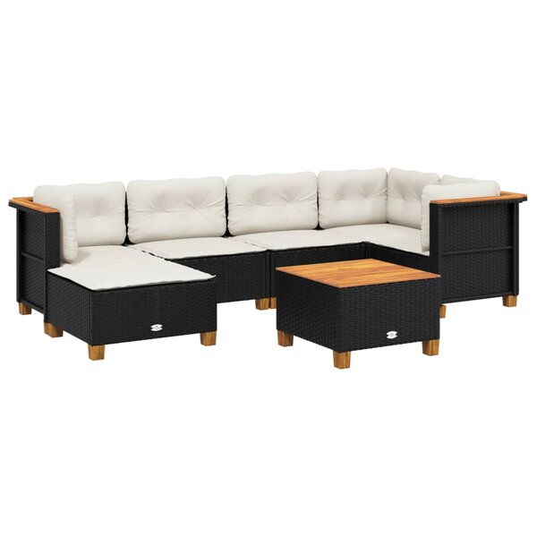 vidaXL Salon de jardin 7 Pièces avec coussins noir résine tressée