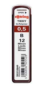rOtring Tikky Recharge mines pour porte-mines  0 5 mm - B  étui de 12 mines
