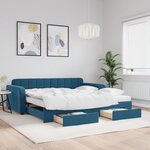 vidaXL Lit de jour avec gigogne et tiroirs bleu 100x200 cm velours