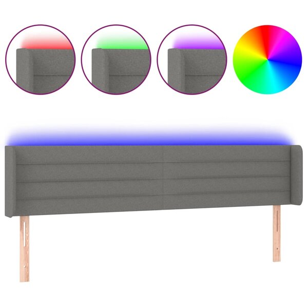 vidaXL Tête de lit à LED Gris foncé 203x16x78/88 cm Tissu