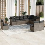 vidaXL Salon de jardin avec coussins 10 Pièces gris résine tressée