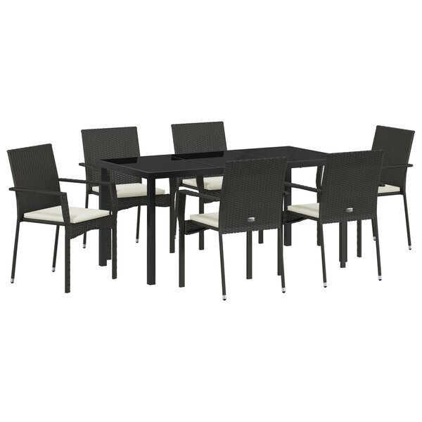 vidaXL Ensemble de 7 pièces de mobilier de jardin avec coussins noir poly rotin