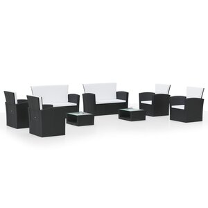 Salon de jardin meuble d'extérieur ensemble de mobilier 8 pièces avec coussins résine tressée noir 02_0017732