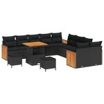 Ensemble de canapé de jardin vidaXL 13 pièces avec coussins noir poly rotin acacia