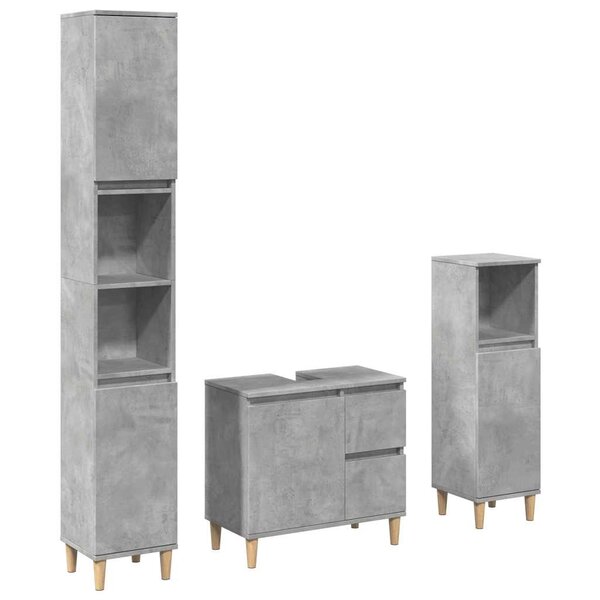 vidaXL Ensemble de meubles de salle de bain 3 Pièces gris béton