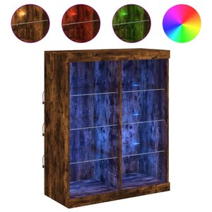 vidaXL Buffet avec lumières LED chêne fumé 81x37x100 cm