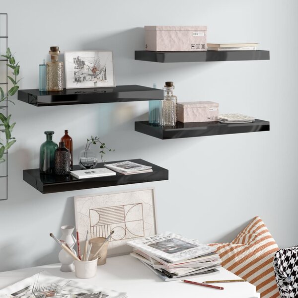 vidaXL Étagère murale flottante 4 Pièces Noir brillant 50x23x3 8 cm MDF